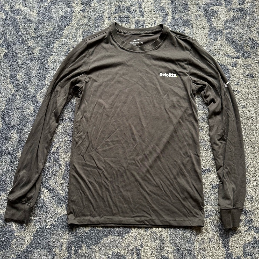 Nike Unisex Grey Long Sleeve Shirt with Deloitte logo, size XS